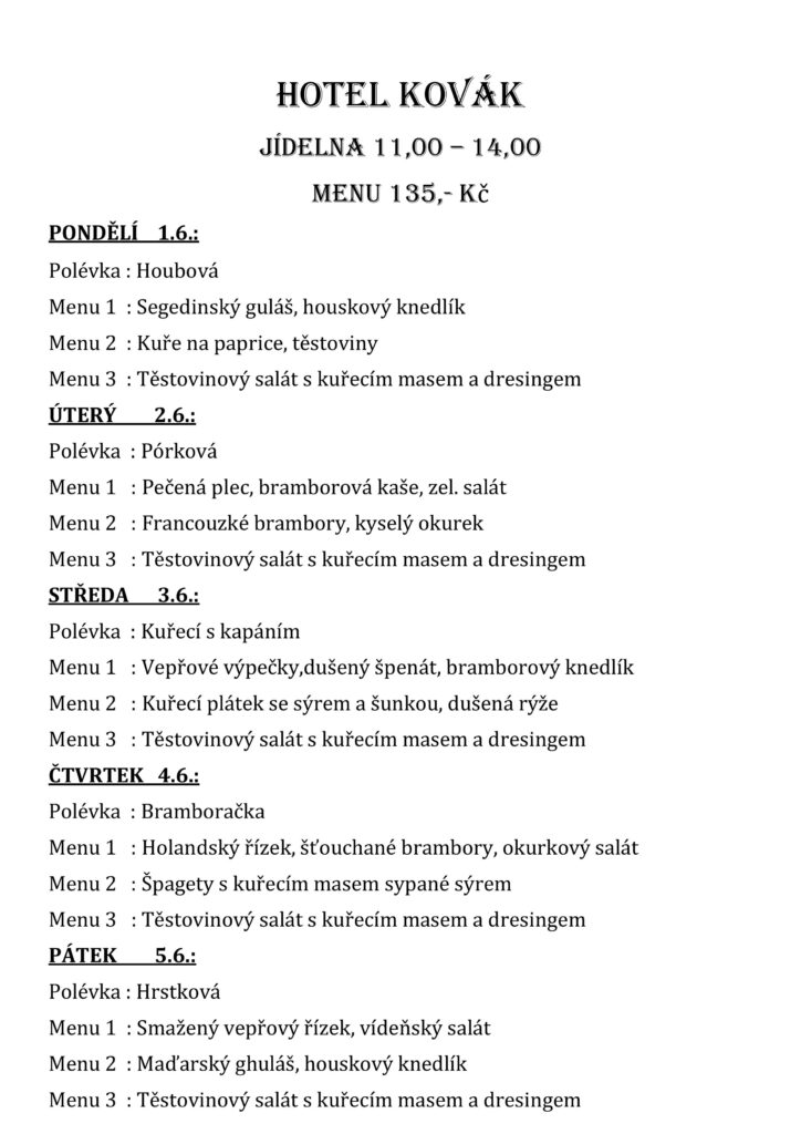 hotel kovÁk 1.6. 5.6.. 2